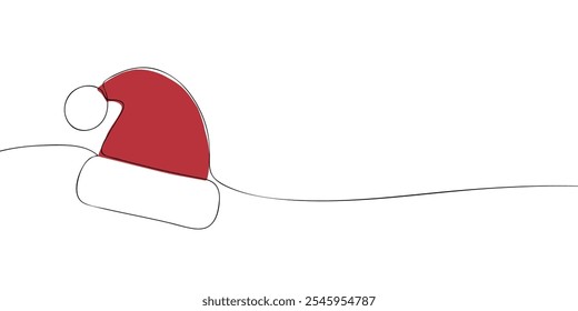 Um único desenho de linha de um chapéu de Papai Noel. Linha contínua ícone de chapéu de Natal em cores. Ícone de uma linha. Ilustração vetorial.