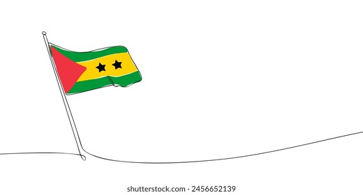 A single line drawing of a Sao Tome and Principe flag. Continuous line Democratic Republic of Sao Tome and Principe icon. One line icon. Vector illustration.