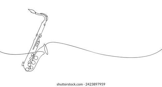 A single line drawing of a saxophone. Continuous line saxophone icon. One line icon. Vector illustration