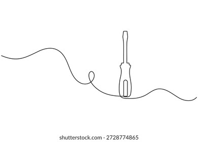 Desenho de linha única de uma chave de fenda, ilustração vetorial minimalista