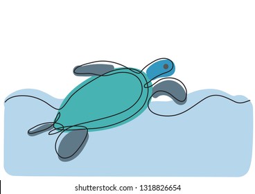 single line drawing of sea turtle swimming