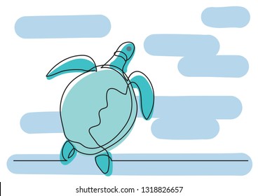 single line drawing of sea turtle swimming