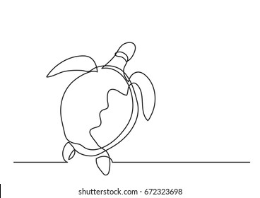 single line drawing of sea turtle swimming