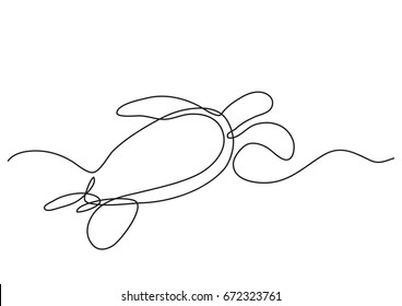 single line drawing of sea turtle swimming