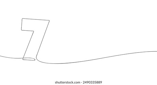 Dibujo de una sola línea de un símbolo de siete. Icono de número número séptimo de línea continua. Icono de una línea. Ilustración vectorial.