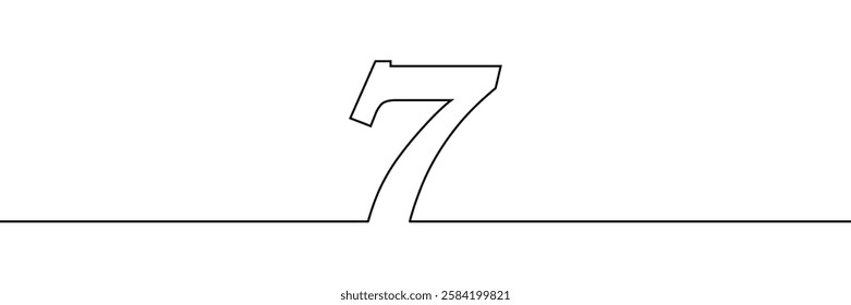 A single line drawing of a seven symbol. One line icon. Continuous line seventh number icon. Vector illustration.