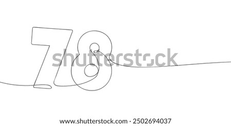 A single line drawing of a seventy eight symbol. Continuous line seventy eighth number icon. One line icon. Vector illustration.