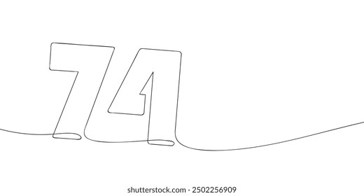 A single line drawing of a seventy four symbol. Continuous line seventy fourth number icon. One line icon. Vector illustration.