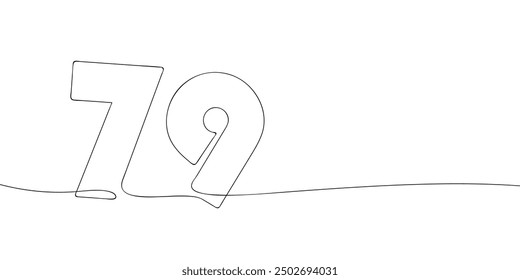 A single line drawing of a seventy nine symbol. Continuous line seventy ninth number icon. One line icon. Vector illustration.
