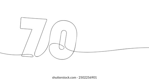 A single line drawing of a seventy symbol. Continuous line seventieth number icon. One line icon. Vector illustration.