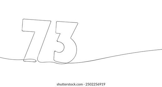 A single line drawing of a seventy three symbol. Continuous line seventy third number icon. One line icon. Vector illustration.