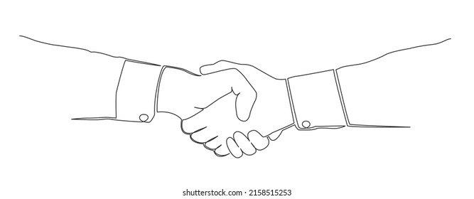 single line drawing of shaking hands, handshake line art vector illustration