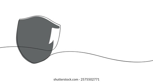 A single line drawing of a shield. Continuous line symbol of safety and security icon in color. One line icon. Vector illustration.