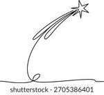 Single line drawing of a shooting star with trailing light streaks comet meteor