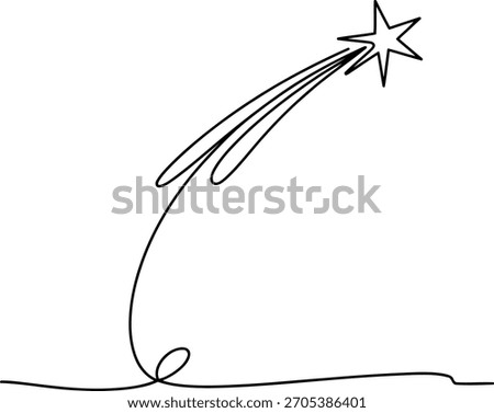 Single line drawing of a shooting star with trailing light streaks comet meteor