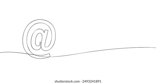 A single line drawing of the at sign. Continuous line commercial at icon. One line icon. Vector illustration.