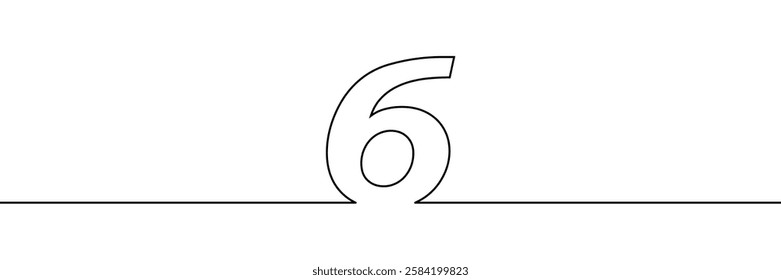 A single line drawing of a six symbol. One line icon. Continuous line sixth number icon. Vector illustration.