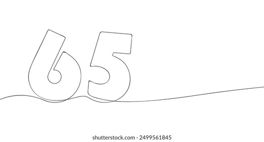 A single line drawing of a sixty five symbol. Continuous line sixty fifth number icon. One line icon. Vector illustration.