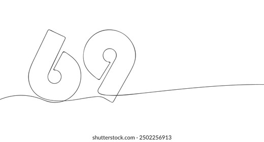 A single line drawing of a sixty nine symbol. Continuous line sixty ninth number icon. One line icon. Vector illustration.