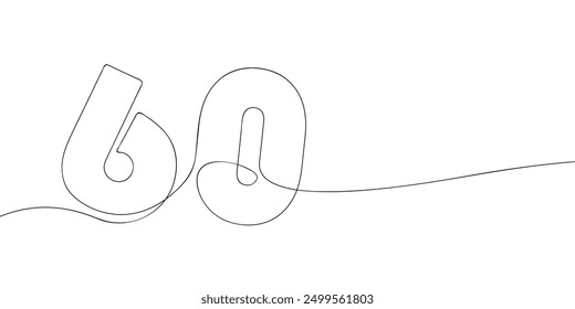 A single line drawing of a sixty symbol. Continuous line sixtieth number icon. One line icon. Vector illustration.