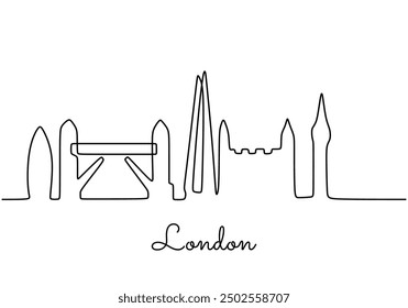 Einzeilige Skyline von London. Ein Stadtlandschaftskonzept, illustriert in durchgängiger Linienvektorkunst.