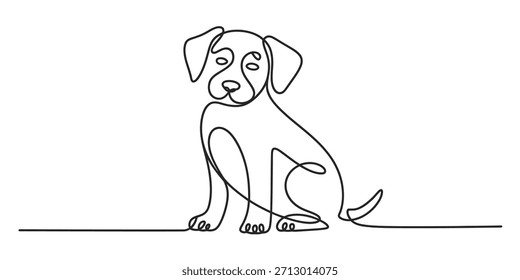 A single line drawing of a small sitting puppy dog with a minimalist and elegant design Vector, illustration