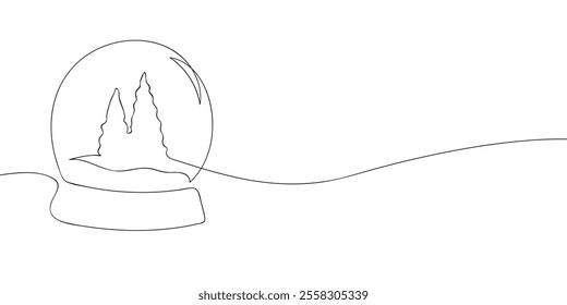 A single line drawing of a snow globe. Continuous line christmas globe icon. One line icon. Vector illustration.