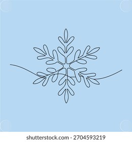 Línea única Dibujo Copo de nieve Azul frío de invierno