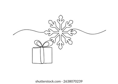 Single line drawing snowflake gift christmas winter holiday