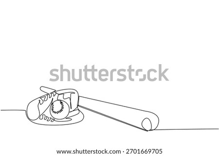 Single line drawing of a softball glove cradling the ball beside a bat, sports concept for team spirit, themed for World Softball Day celebrating leagues, athletes, coaches, and fans across the globe.