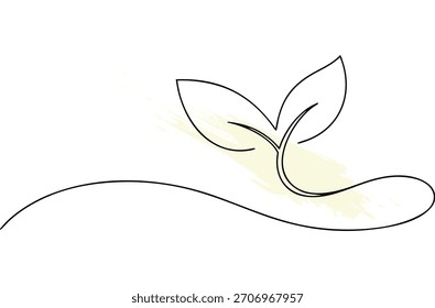 Dibujo de una sola línea de una hoja de brote sobre fondo orgánico concepto