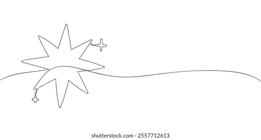 A single line drawing of a star of bethlehem. Continuous line christmas star icon. One line icon. Vector illustration.