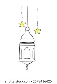Single line drawing of stars and Lantern.  Ramadan Line Eid Icon. Vector illustration of ramadan ornament for icon, symbol, logo Ramadan, Tarawih, and Eid. Hand made vector not AI.