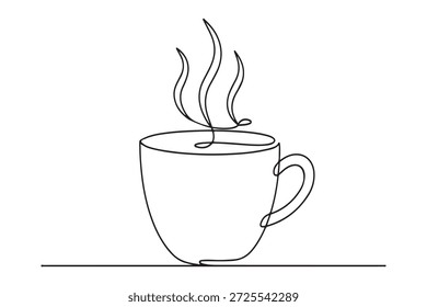 Dibujo De Una Sola Línea De Una Taza De Café Al Vapor.