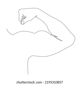 dibujo de línea única de flexión muscular de brazo fuerte, ilustración vectorial de línea