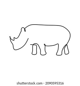 Single line drawing of strong rhinoceros for conservation national park logo identity. Big African rhino animal mascot concept for national zoo safari. Continuous line draw design illustration