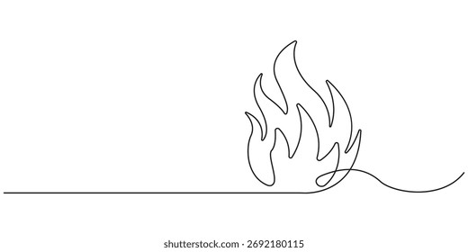 Einzeilige Zeichnung einer stilisierten Flamme auf weißem Hintergrund Feuer durchgehende Linie