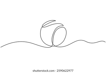 Single line drawing of tennis ball. Tennis equipment one continuous line art, Tennis ball continuous line. Continuous one line drawing tennis ball. Sport concept.