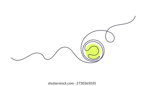 Dibujo de una sola línea de pelota de tenis. Símbolo de deporte simple en movimiento. Una línea gráfica continua. Vector ilustración mínima aislada sobre fondo transparente