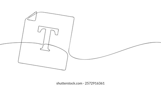 A single line drawing of a text file. Continuous line text file with the letter t icon. One line icon txt file. Vector illustration.