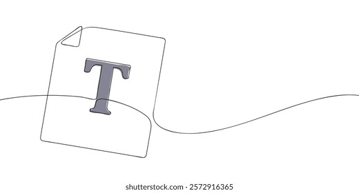 A single line drawing of a text file. Continuous line text file with the letter t icon in color. One line icon txt file. Vector illustration.