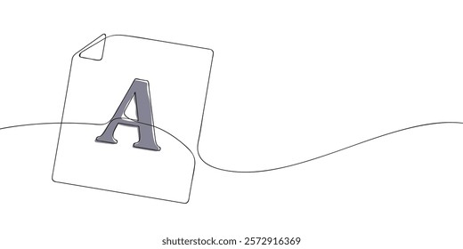 A single line drawing of a text file. Continuous line text file with the letter a icon in color. One line icon txt file. Vector illustration.