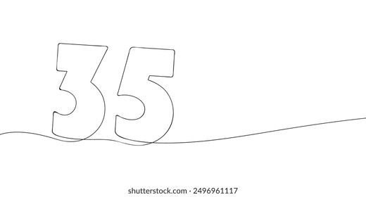 A single line drawing of a thirty five symbol. Continuous line thirty fifth number icon. One line icon. Vector illustration.