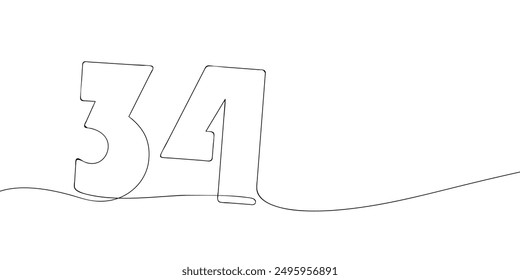 A single line drawing of a thirty four symbol. Continuous line thirty fourth number icon. One line icon. Vector illustration.