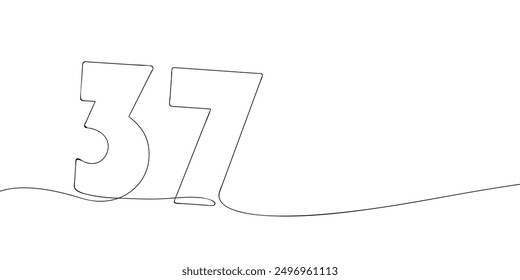 A single line drawing of a thirty seven symbol. Continuous line thirty seventh number icon. One line icon. Vector illustration.