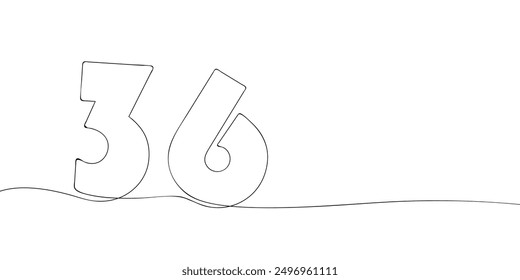 A single line drawing of a thirty six symbol. Continuous line thirty sixth number icon. One line icon. Vector illustration.