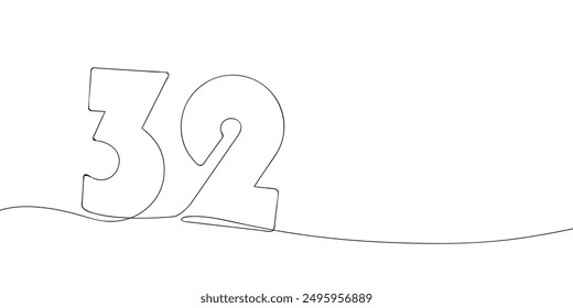 A single line drawing of a thirty two symbol. Continuous line thirty second number icon. One line icon. Vector illustration.