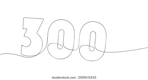 A single line drawing of a three hundred symbol. Continuous line three hundredth number icon. One line icon. Vector illustration.