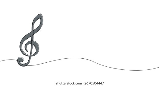 Single line drawing of a treble clef. Colored continuous line g clef icon. Vector illustration.