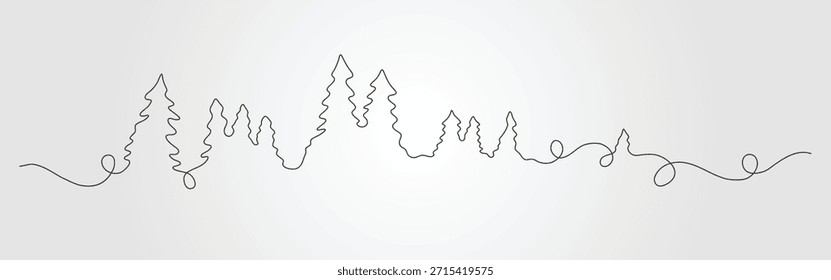 Dibujo de una sola línea de árboles en un bosque ideal para diseños temáticos de naturaleza, carteles ambientales y proyectos de arte simplistas.